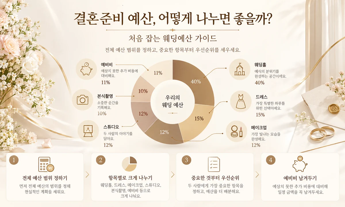 결혼준비 예산 항목과 배분 원칙을 한눈에 정리한 웨딩예산 인포그래픽