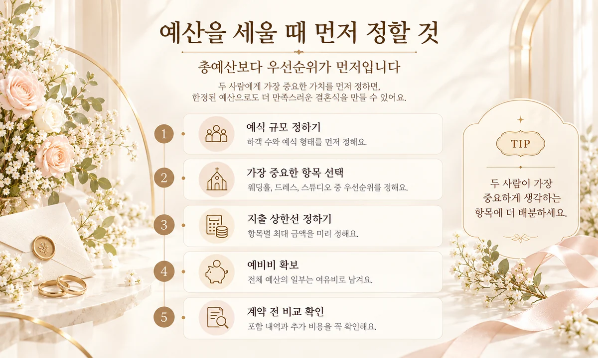 결혼준비 예산을 세울 때 우선순위를 정하는 방법을 정리한 체크리스트