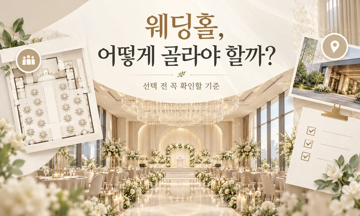 웨딩홀 선택 전에 확인할 기준을 정리한 웨딩홀 가이드 인포그래픽