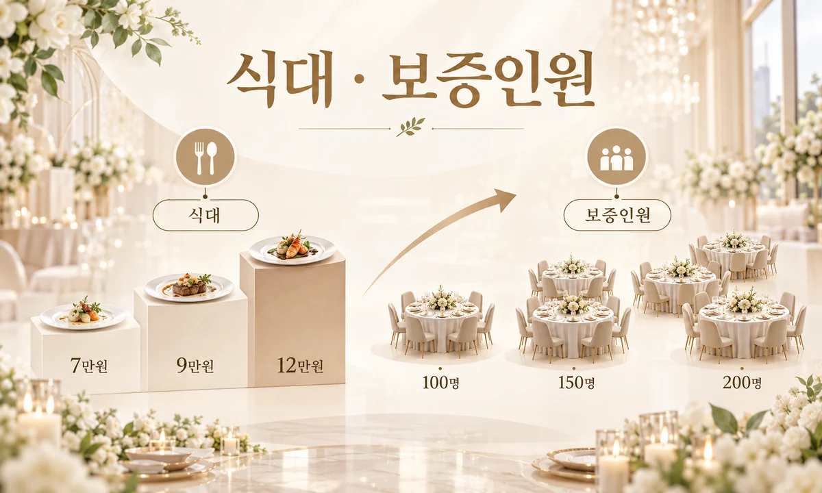 웨딩홀 식대와 최소 보증인원의 관계를 보여주는 인포그래픽